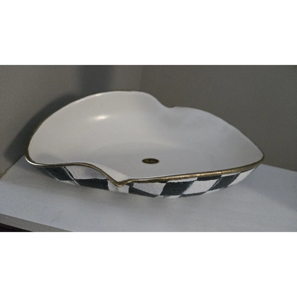 My Own B&W Whimsical Checkerboard Inspired Hand-Painted Abstract Bowl Dish